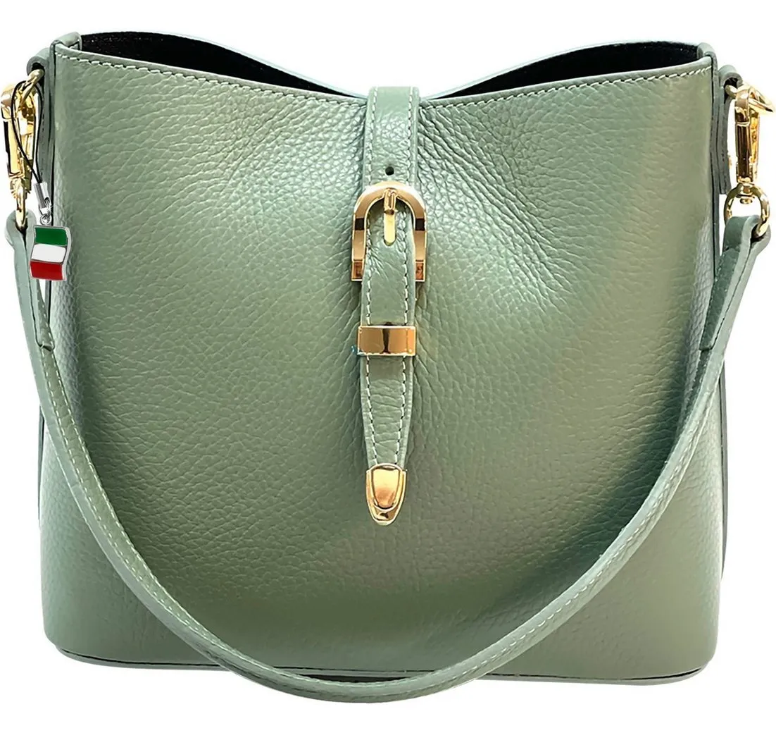 FLORENCE Schultertasche Florence Damen Umhängetasche Leder Tasche (Schultertasche), Damen Schultertasche Echtes Leder, salbeigrün ca. 20cm hoch