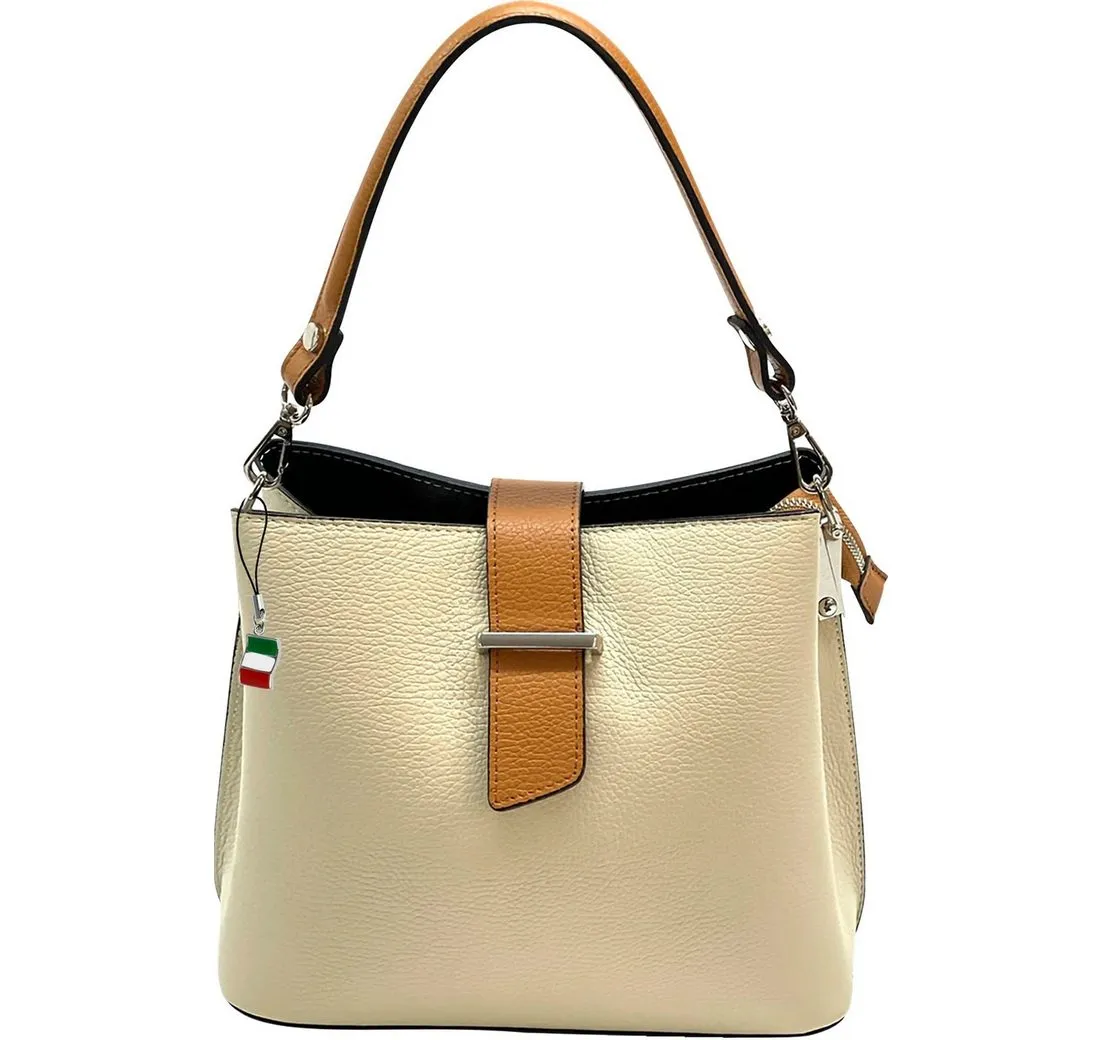FLORENCE Schultertasche Florence Damen Umhängetasche Leder Tasche (Schultertasche), Damen Schultertasche Echtes Leder, beige, natur ca. 20cm hoch