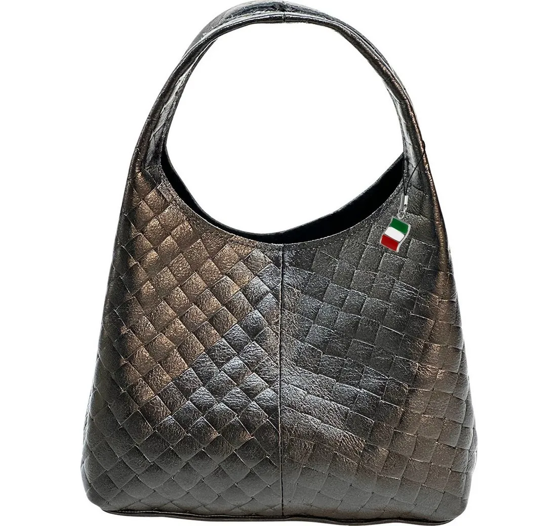 FLORENCE Schultertasche Florence Damen Umhängetasche Leder Tasche (Schultertasche), Damen Schultertasche Echtes Leder, schwarz ca. 21cm hoch, Steppmuster