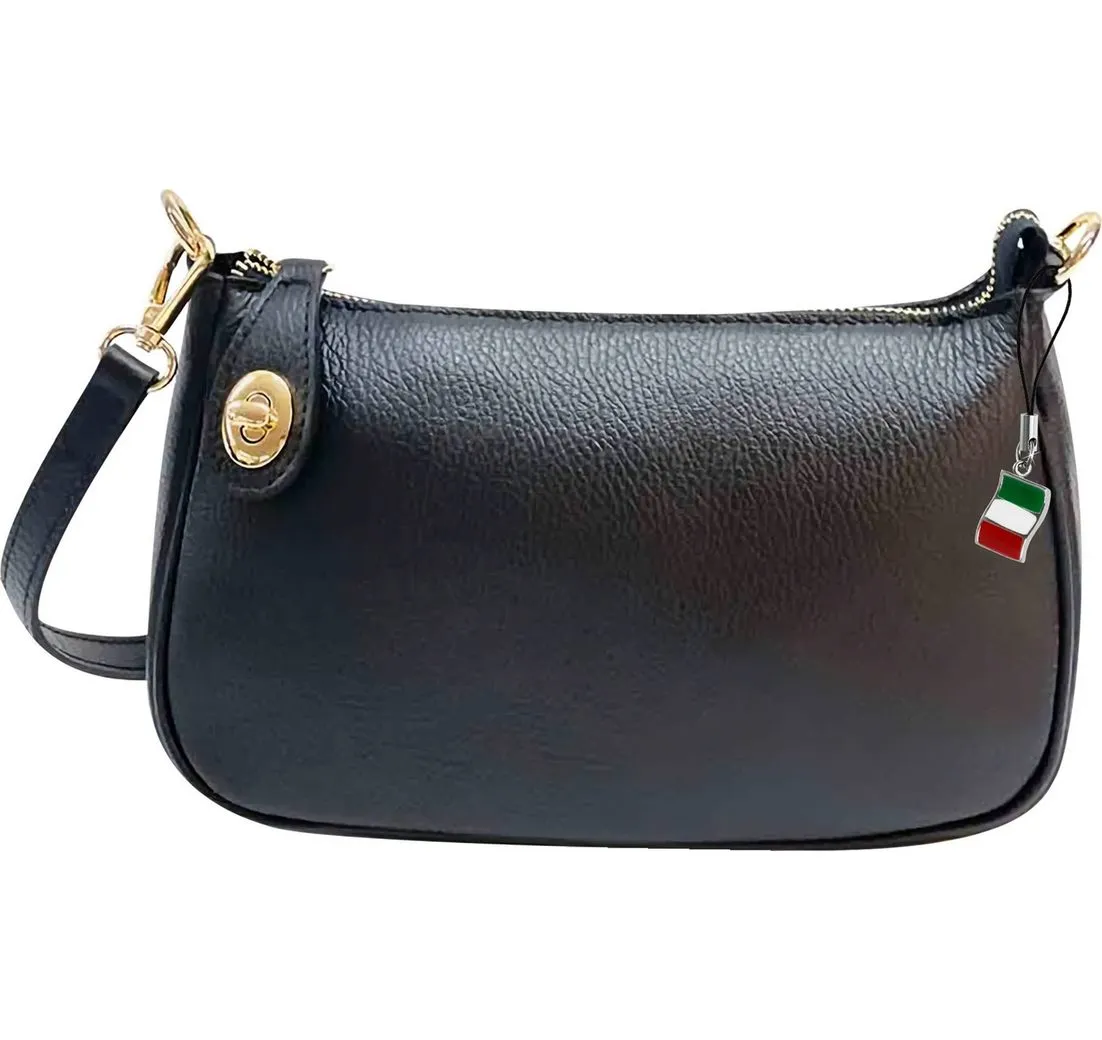 FLORENCE Schultertasche Florence Damen Umhängetasche Leder Tasche (Schultertasche), Damen Schultertasche Echtes Leder, schwarz ca. 15cm hoch