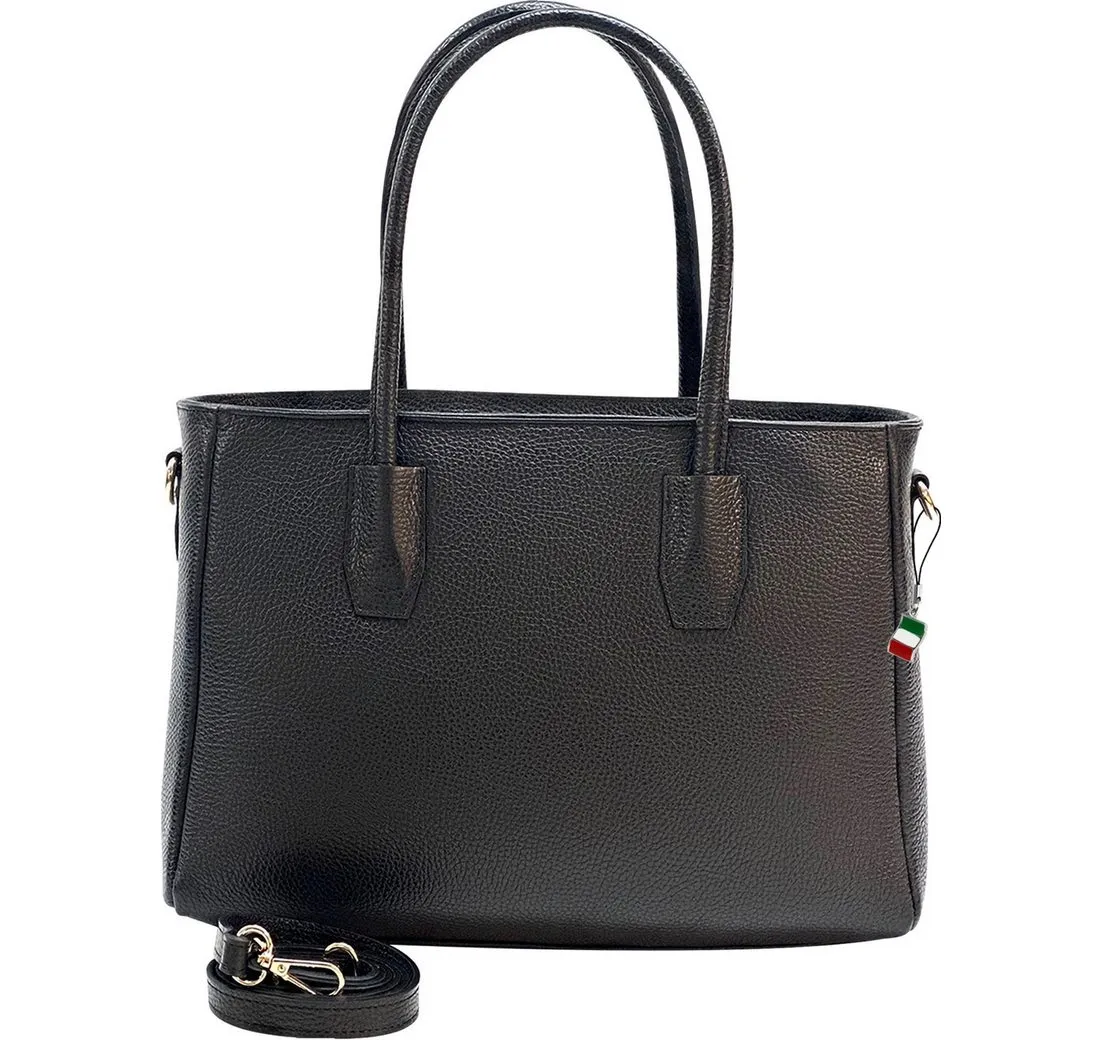 FLORENCE Schultertasche Florence Damen Umhängetasche Leder Tasche (Schultertasche), Damen Schultertasche Echtes Leder, schwarz ca. 25cm hoch