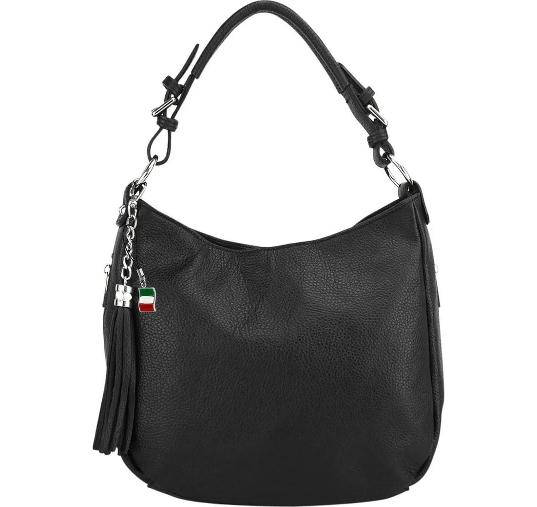 FLORENCE Schultertasche Florence Echtleder Damen Hobo Bag schwarz (Schultertasche), Damen Leder Schultertasche, Shopper, schwarz ca. 30cm