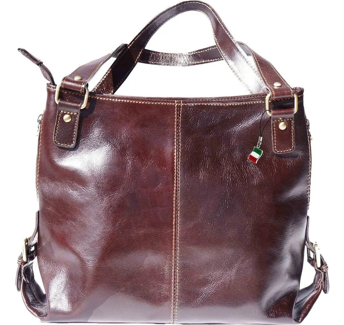 FLORENCE Schultertasche Florence Echtleder Damen Schultertasche (Schultertasche), Damen Leder Schultertasche, Henkeltasche, Shopper, braun ca. 40cm