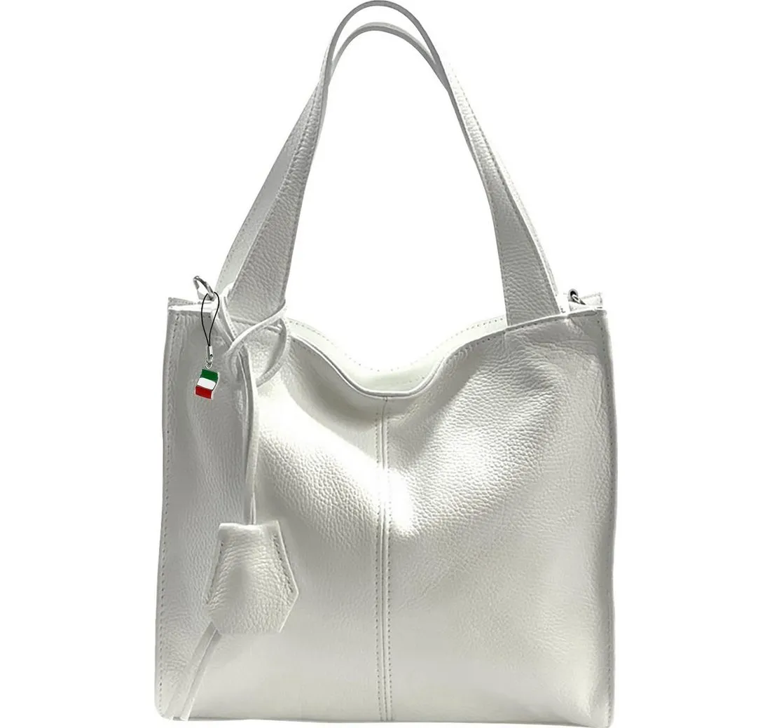 FLORENCE Schultertasche Florence Echtleder Hobo Bag Damen weiß (Schultertasche), Damen Leder Schultertasche, Shopper, weiß ca. 33cm