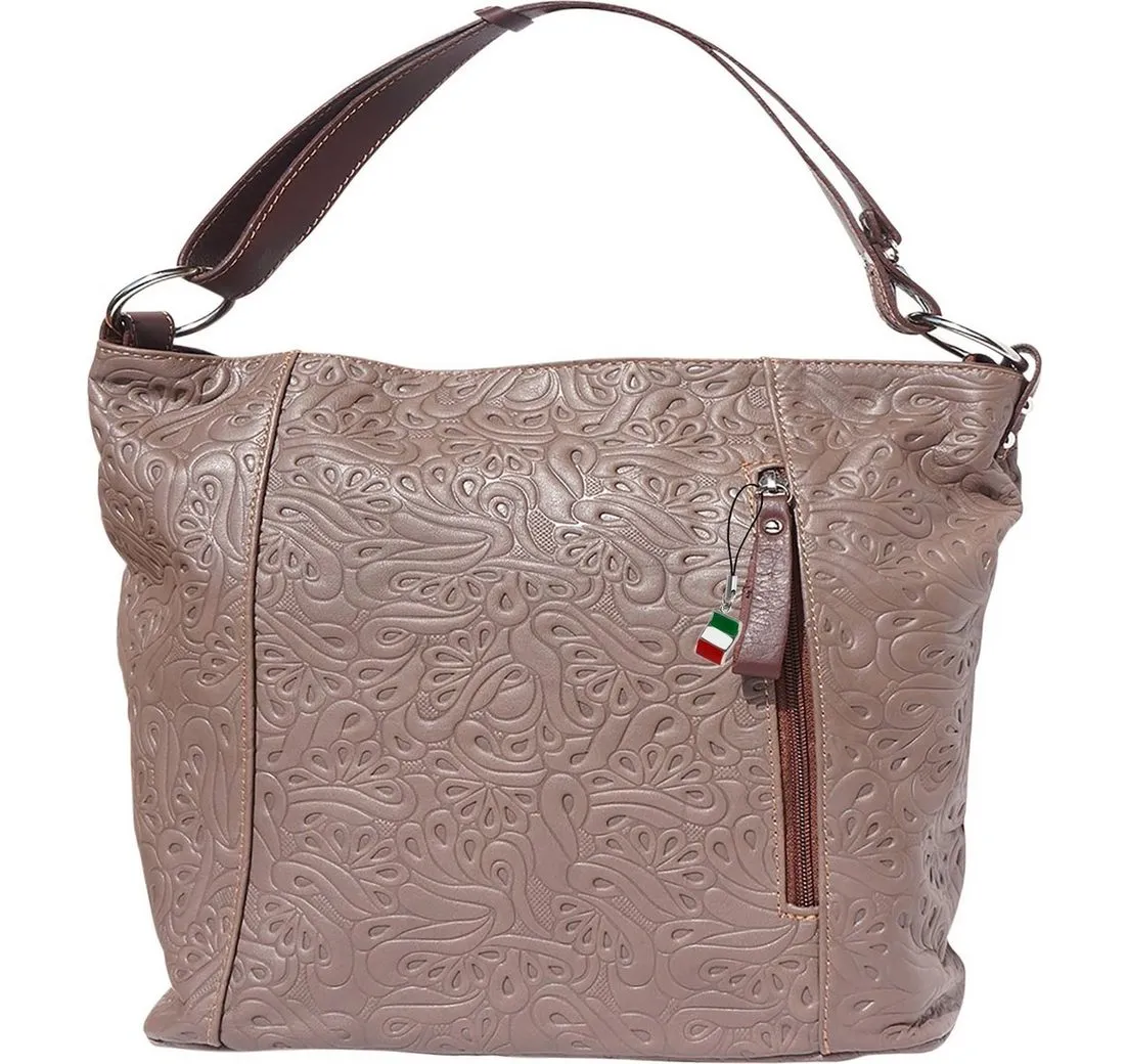 FLORENCE Schultertasche Florence Echtleder Schultertasche Damen (Schultertasche), Damen Leder Schulter-, Henkel-, Umhängetasche, taupe, braun ca. 35cm