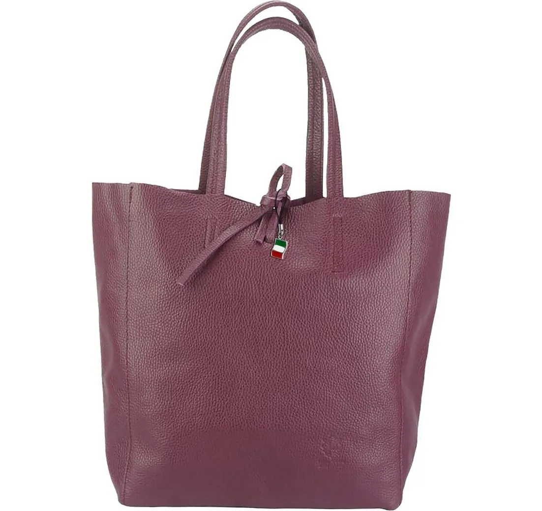 FLORENCE Schultertasche Florence ital. Echtleder Shopper bordeaux (Shopper), Damen Leder Shopper, Schultertasche, rot, bordeaux ca. 30cm