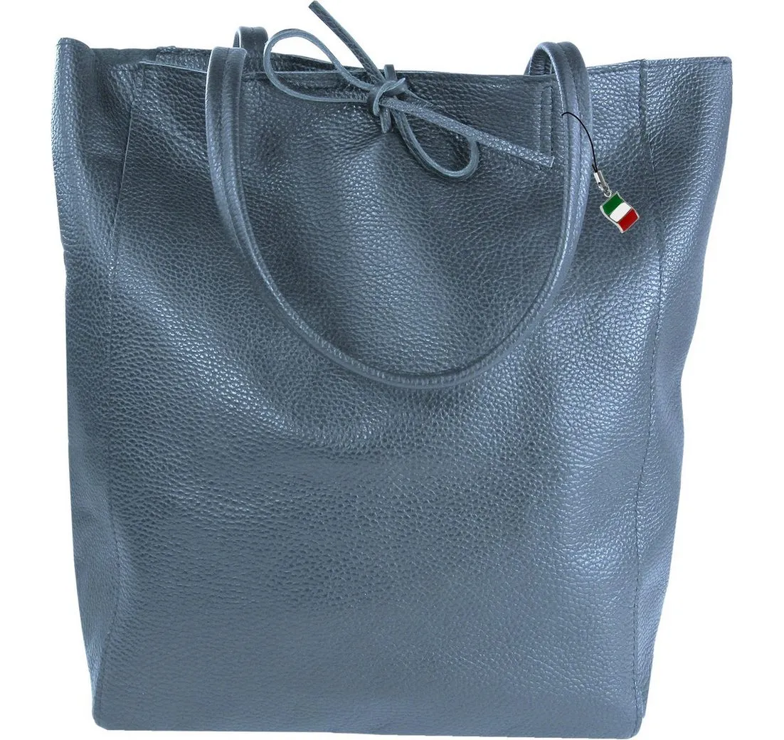 FLORENCE Schultertasche Florence ital. Shopper Echtleder Damen (Shopper), Damen Shopper, Schultertasche Leder, blau ca. 28cm