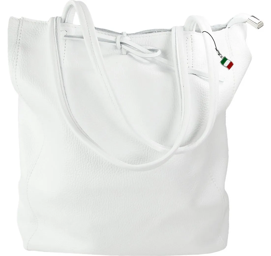 FLORENCE Schultertasche Florence ital. Shopper Echtleder Damen (Shopper), Damen Shopper, Schultertasche Leder, weiß ca. 28cm