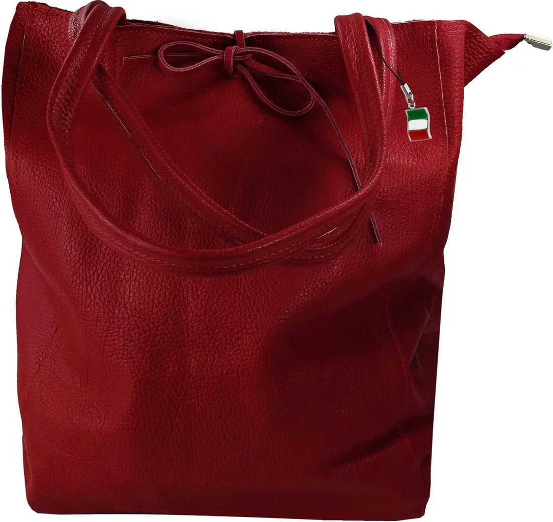 FLORENCE Schultertasche Florence ital. Shopper Echtleder Damen (Shopper), Damen Shopper, Schultertasche Leder, rot ca. 28cm