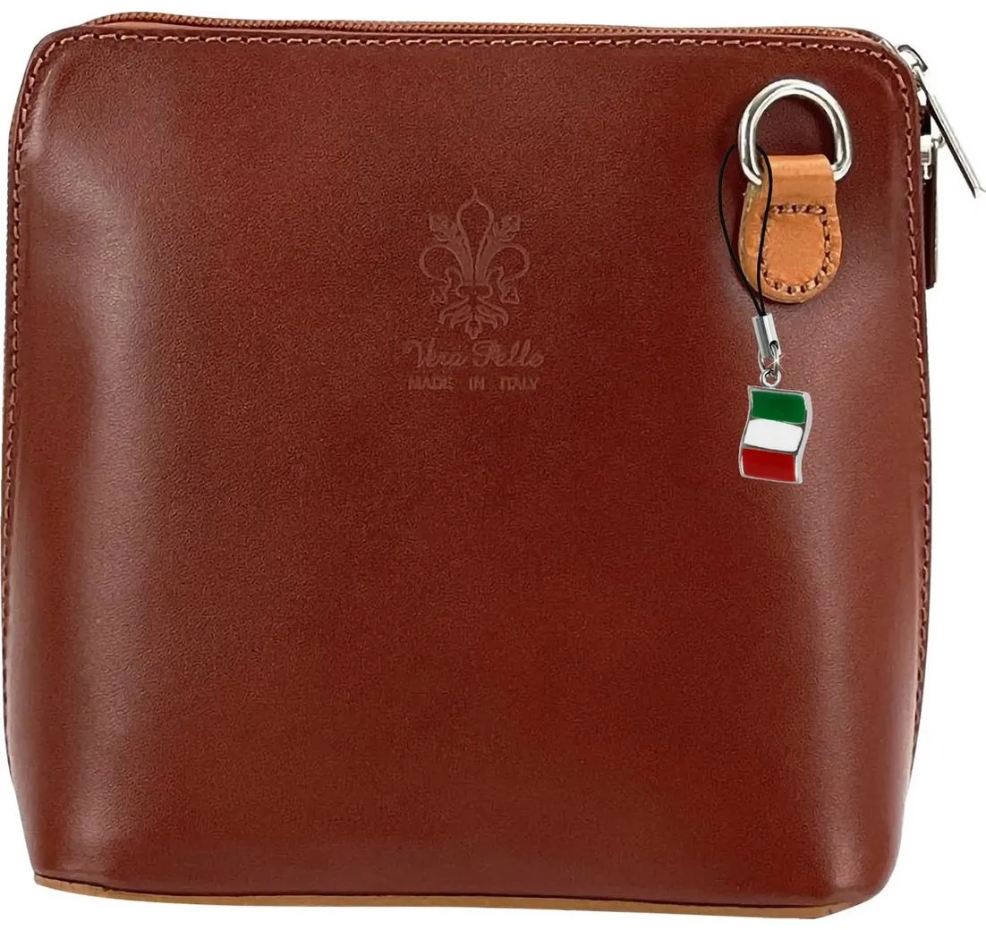FLORENCE Schultertasche Florence Mini Damen Umhängetasche braun (Umhängetasche), Damen Leder Umhängetasche, Schultertasche, braun, dunkelbraun ca. 17cm