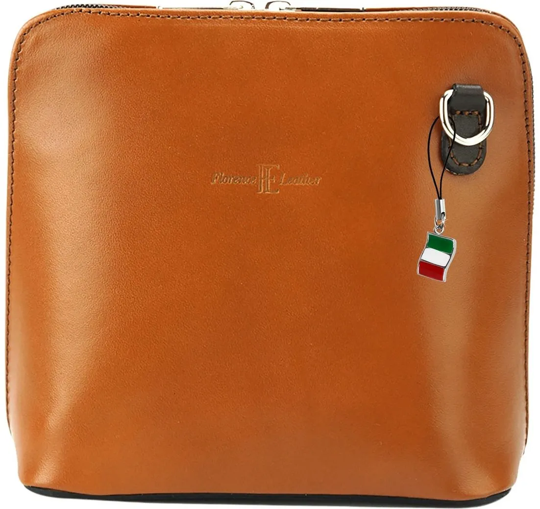 FLORENCE Schultertasche Florence Mini Damen Umhängetasche cognac (Umhängetasche), Damen Leder Umhängetasche, Schultertasche, cognac, braun ca. 17cm