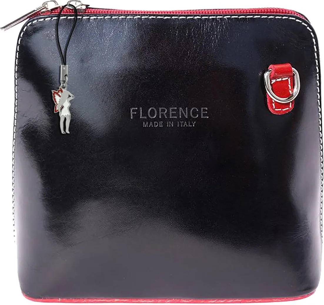 FLORENCE Schultertasche Florence Mini Damen Umhängetasche rot/schw (Umhängetasche), Damen Leder Umhängetasche, Schultertasche, schwarz, rot ca. 17cm
