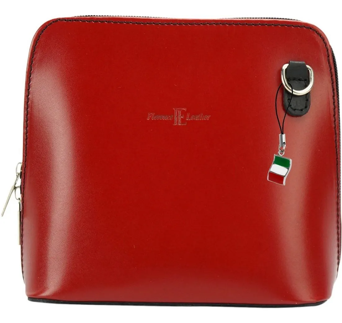 FLORENCE Schultertasche Florence Mini Damen Umhängetasche rot (Umhängetasche), Damen Leder Umhängetasche, Schultertasche, rot, schwarz ca. 17cm