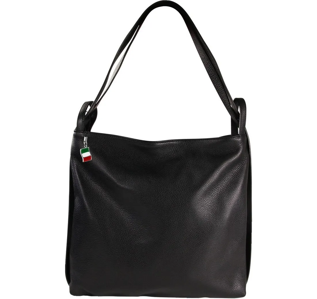 FLORENCE Schultertasche Florence Rucksack Schultertasche Damen (Schultertasche), Damen Leder Schultertasche, Cityrucksack, schwarz ca. 40cm x ca. 37cm