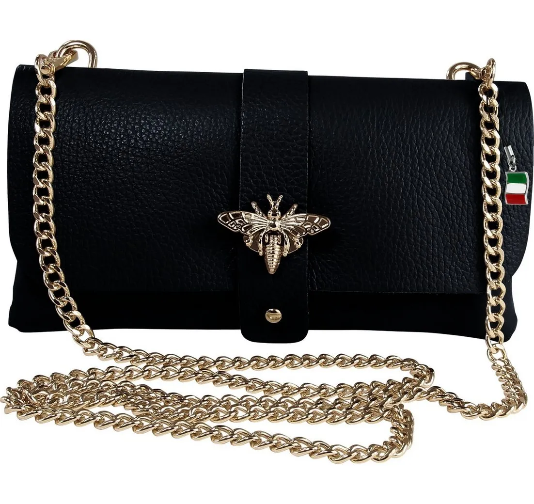 FLORENCE Schultertasche Florence Tasche schwarz Leder Clutch (Schultertasche), Damen Leder Schultertasche, Clutch, schwarz ca. 23cm