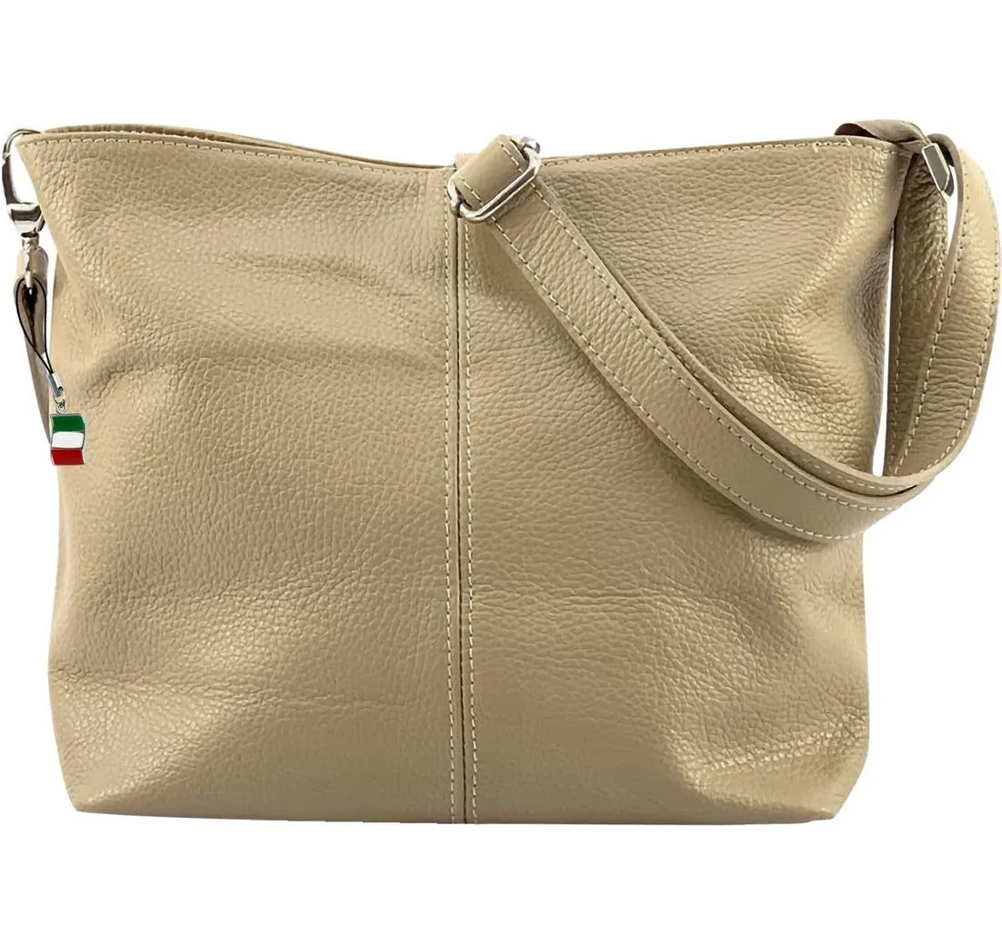 FLORENCE Schultertasche Florence Tasche taupe beige Leder (Schultertasche), Damen Schultertasche, Umhängetasche Echtes Leder, taupe, ca. 20cm hoch