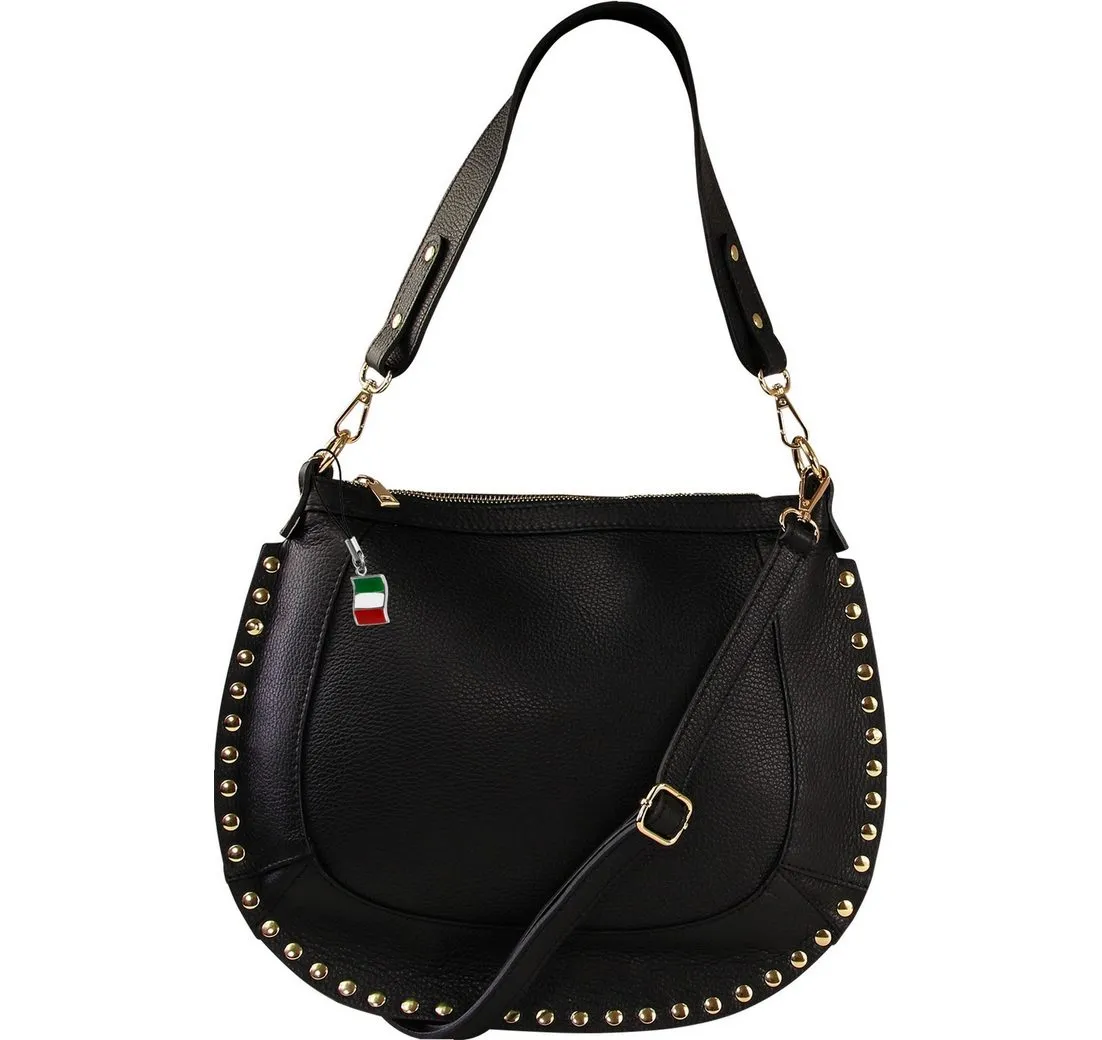 FLORENCE Schultertasche Florence Umhängetasche Damen Satteltasche (Schultertasche), Damen Leder Schultertasche, Umhängetasche, schwarz ca. 36cm x ca. 29cm