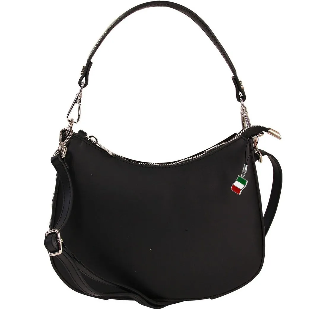 FLORENCE Schultertasche Florence Umhängetasche Damen Satteltasche (Schultertasche), Damen Leder Schultertasche, Umhängetasche, schwarz ca. 25cm x ca. 17cm