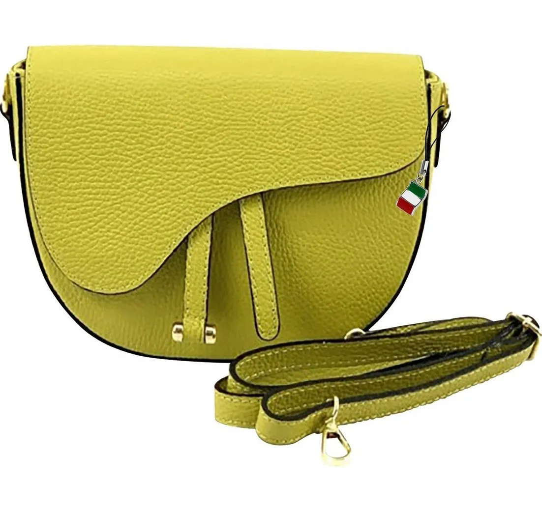 FLORENCE Schultertasche Florence Umhängetasche Echtleder Tasche (Schultertasche), Damen Leder Schultertasche, Umhängetasche, gelb ca. 22cm