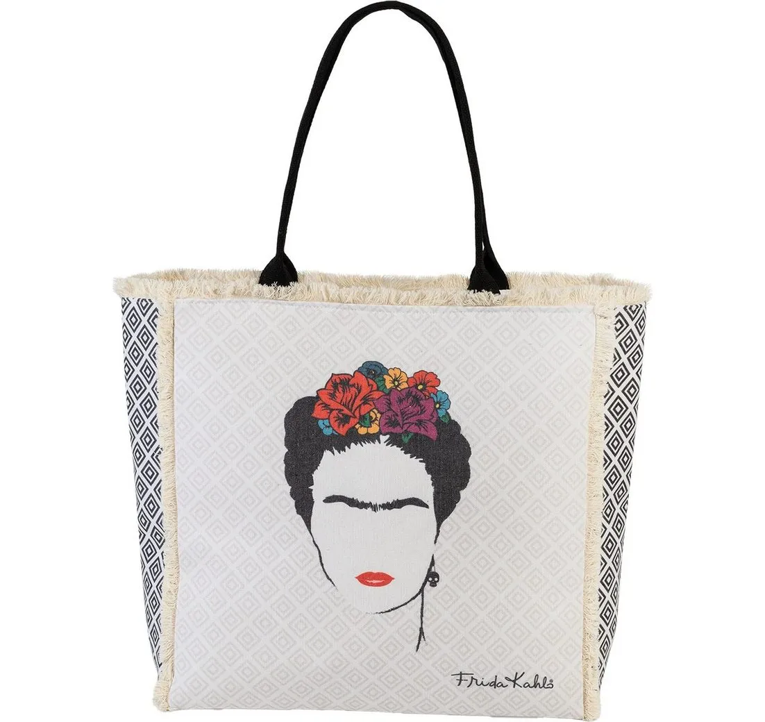 Frida Kahlo Henkeltasche Frida Kahlo Henkeltasche Canvas natur (Henkeltasche), Damen Henkeltasche Canvas, weiß, natur, mehrfarbig ca. 39cm x ca. 40cm