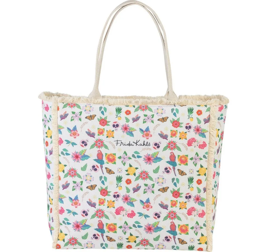Frida Kahlo Henkeltasche Frida Kahlo Henkeltasche Canvas natur (Henkeltasche), Damen Henkeltasche Canvas, weiß, natur, mehrfarbig ca. 39cm x ca. 40cm