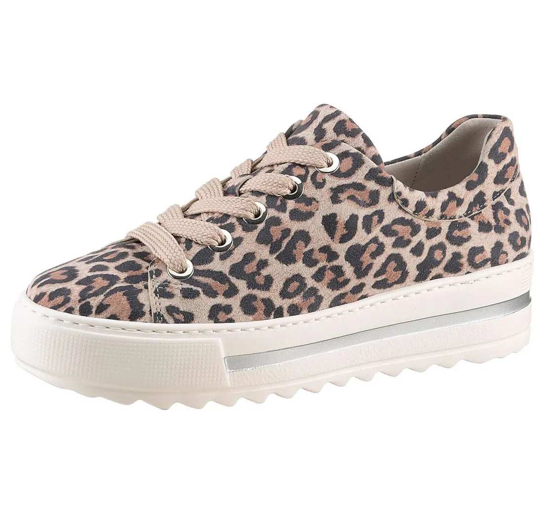 GABOR FLORENZ Plateausneaker, Freizeitschuh, Halbschuh, Schnürer, modischer Leo-Look, Weite G