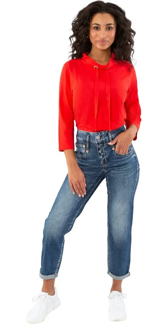 GIO MILANO 3/4-Arm-Shirt Basic Shirt mit 3/4 Arm und Stehkragen unifarben