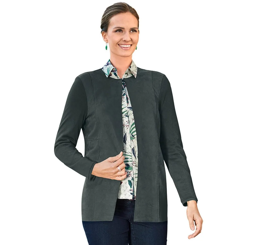 GOLDNER Jerseyblazer Bequeme Shirtjacke in kombinationsstarker Velourslederoptik