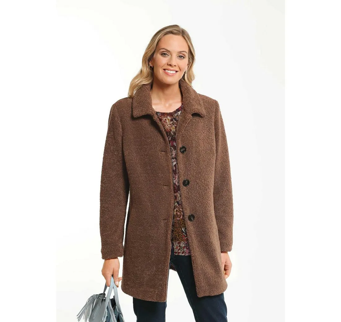 GOLDNER Jerseyblazer Eleganter Pelzimitat-Mantel