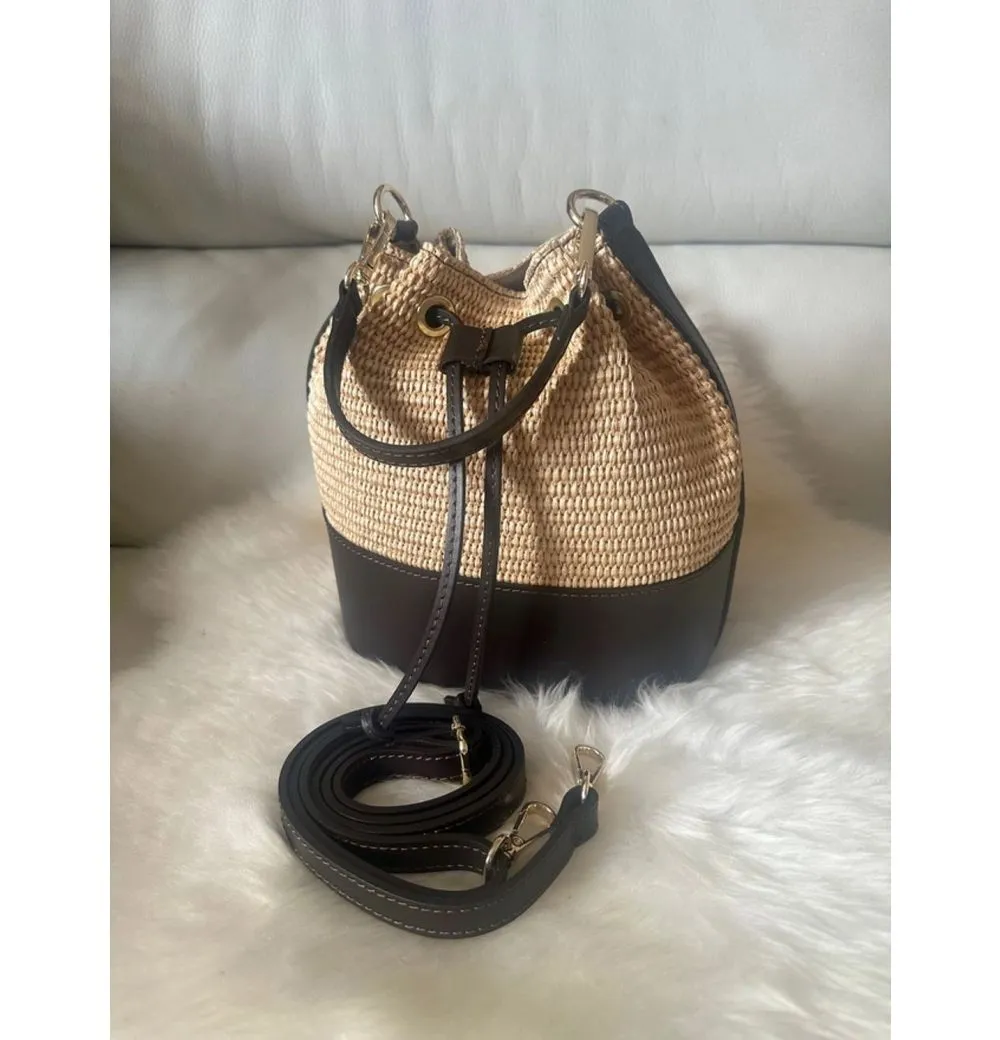 Goodman Design Handtasche Beuteltasche aus Raffia und Echtleder – Handgefertigt in Italien, Langlebig, leicht und perfekt für Frühling und Sommer