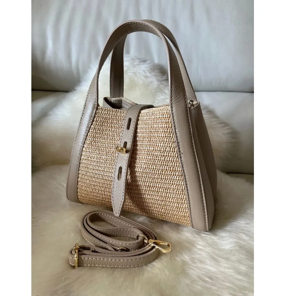 Goodman Design Handtasche Italienische Raffiatasche mit Echtleder Damen Umhängetasche, Handarbeit – jede Tasche ist ein Unikat