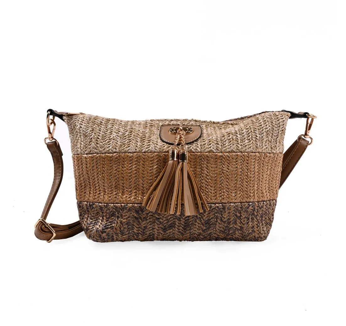 Goodman Design Handtasche Schultertasche mit Fransen – Raffia Look, Hochwertige Verarbeitung im robusten Raffia-Stil