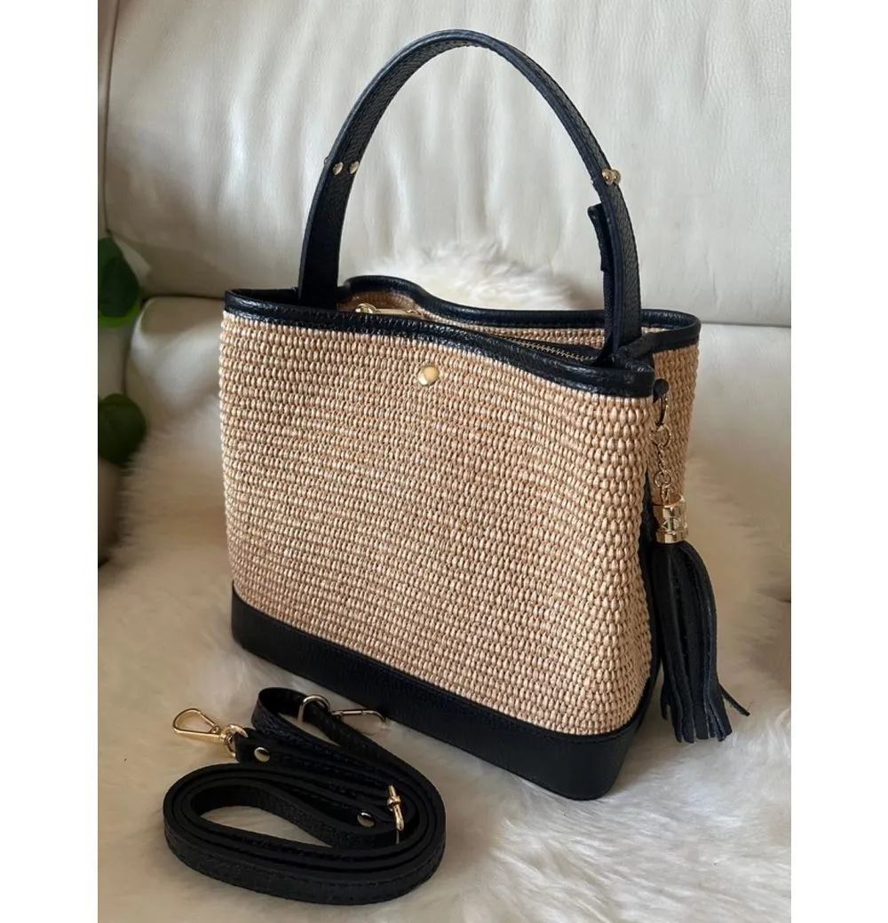 Goodman Design Schultertasche Handgefertigte Sommer-Handtasche aus Leder und Raffia – Made in Italy, Präzise Verarbeitung und langlebige Qualität