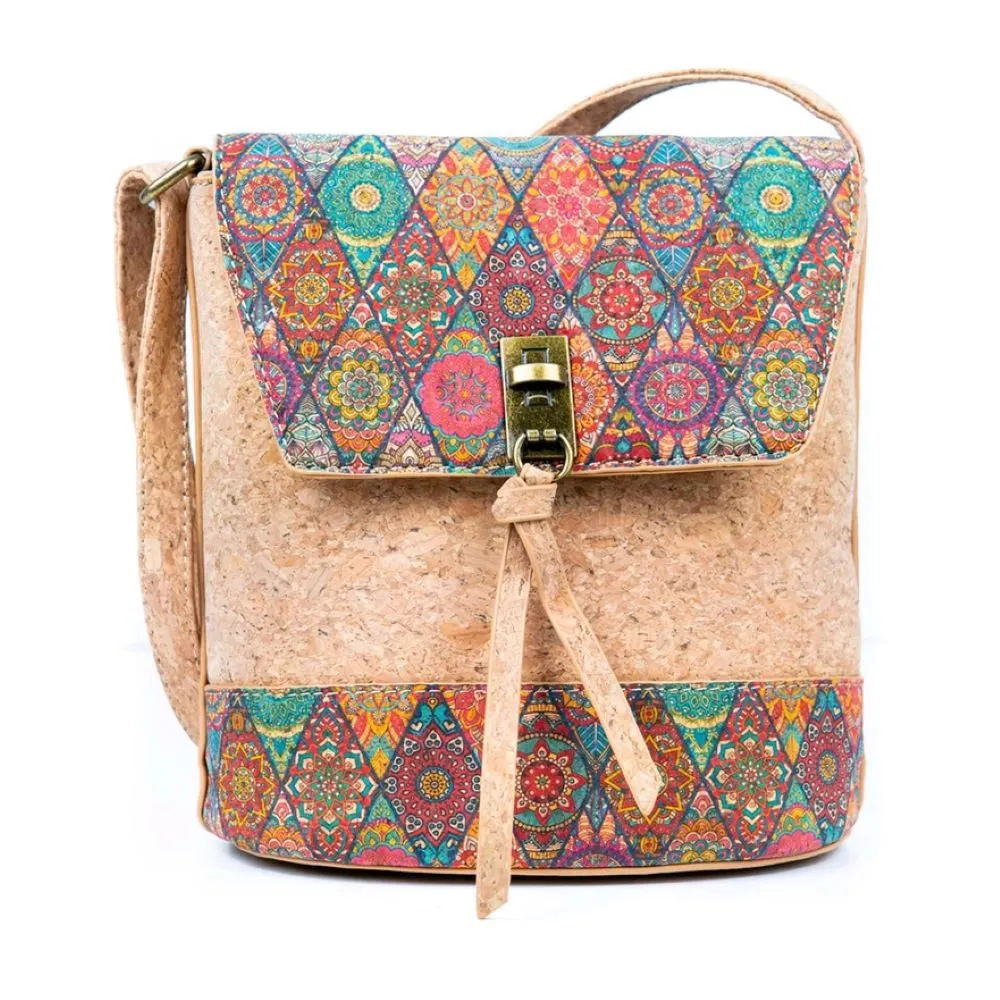 Goodman Design Schultertasche Umhängetasche aus Kork für Damen – kompakt, elegant und stilvoll, Elegante Kombination aus Naturkork und farbenfrohem Stoffdesign
