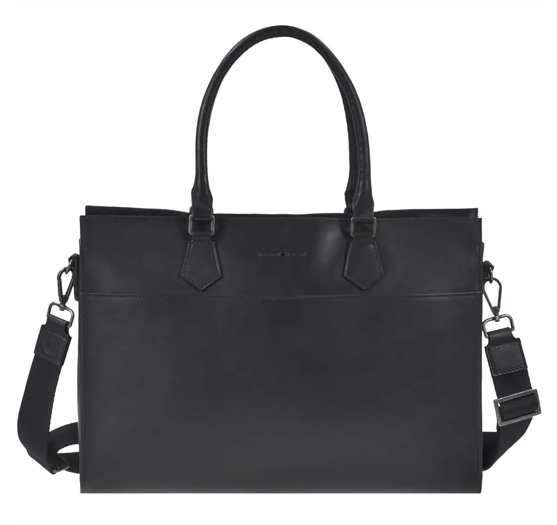 Greenburry Aktentasche Pure Black, Shopper, Hauptfach, Vorfach, Notebookfach 37x24cm, Leder