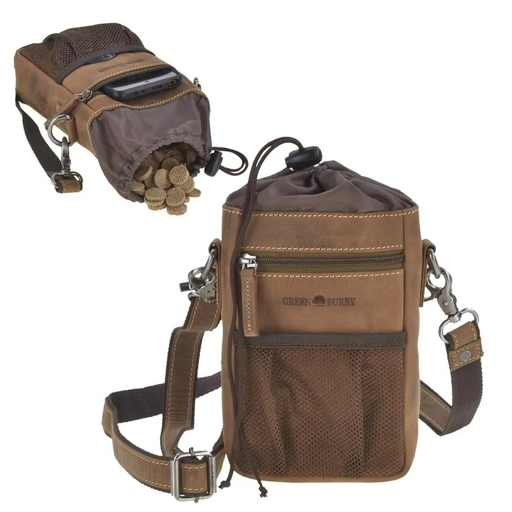 Greenburry Leckerlibeutel "Vintage" Leder, Futterbeutel Hunde Pferde, zum Umhängen, Schultergurt, mit Gürtelclip
