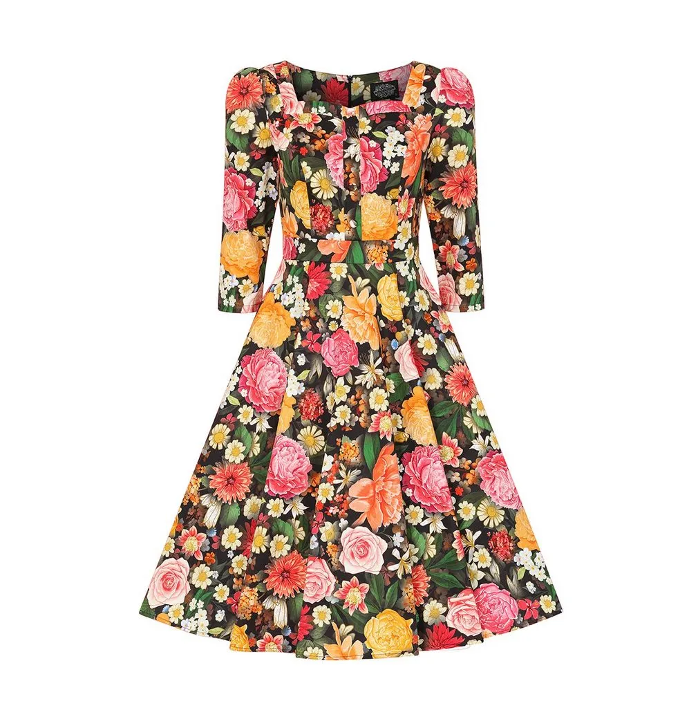 HEARTS & ROSES LONDON A-Linien-Kleid Cassidy Floral Swing Dress Retro Vintage Fit-N-Flare 50er