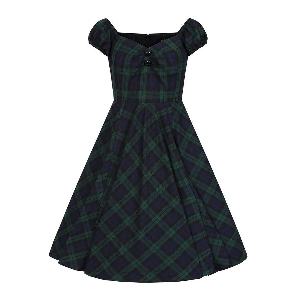 HEARTS & ROSES LONDON A-Linien-Kleid Judith Tartan Retro Vintage Fit-N-Flare 50er