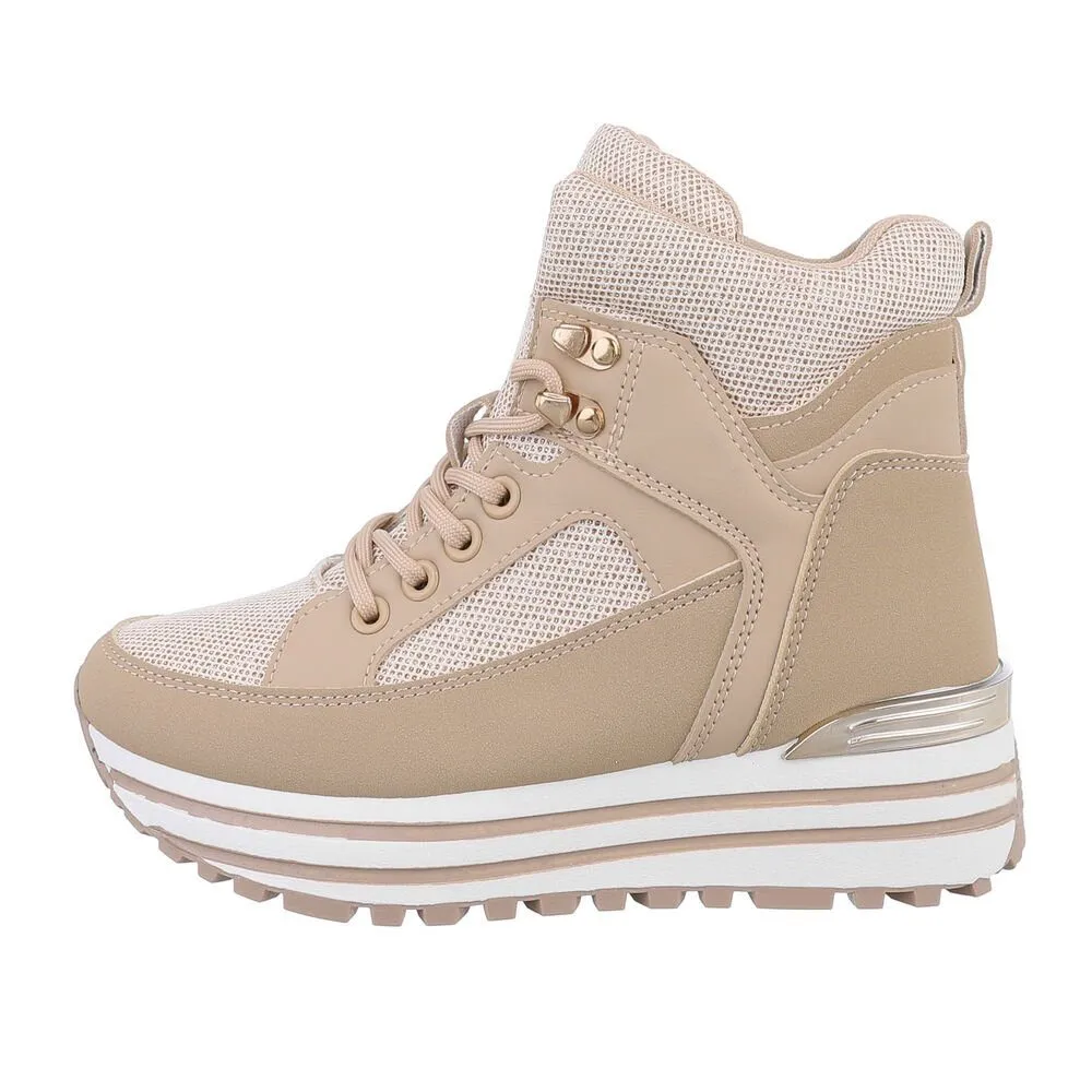 ITAL-DESIGN Damen High-Top Freizeit Sneakerboots Keilabsatz/Wedge Sneakers High in Hellbraun