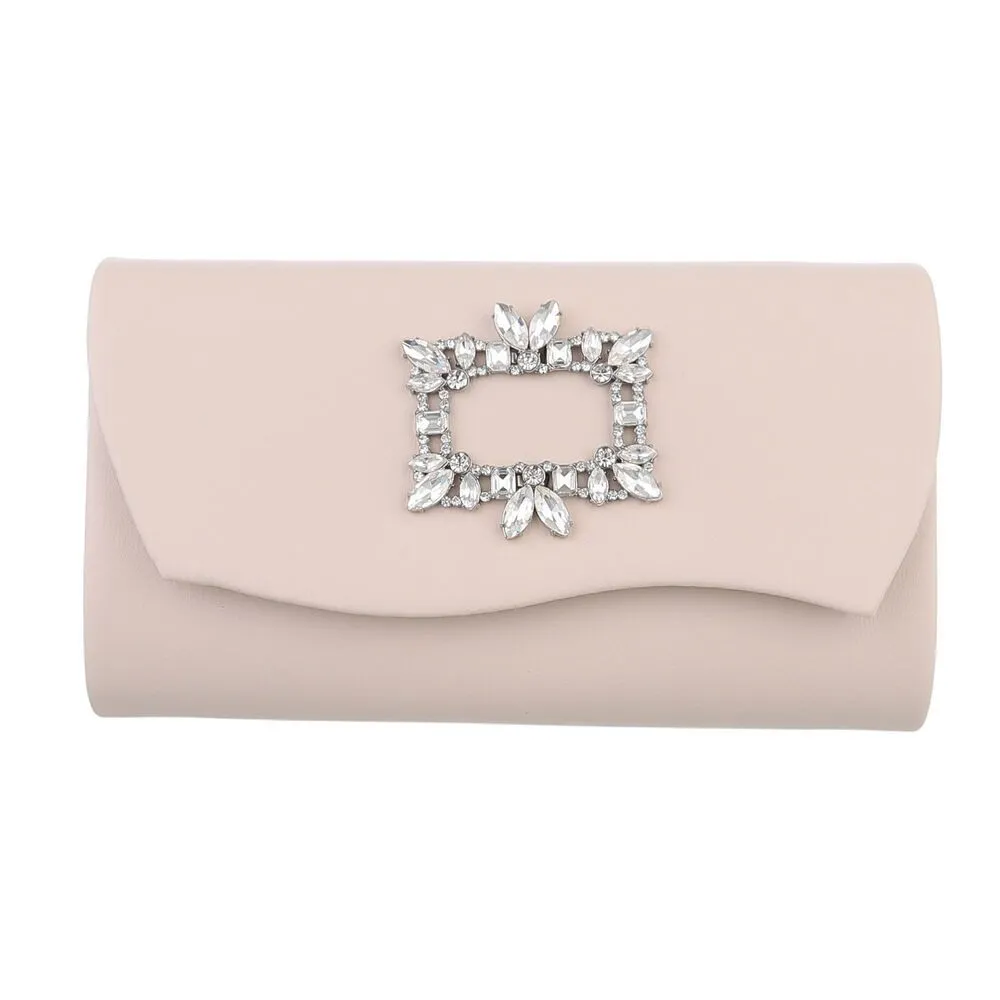 Ital-Design Schultertasche Kleine, Damentasche clutch schultertasche mit strass in Creme