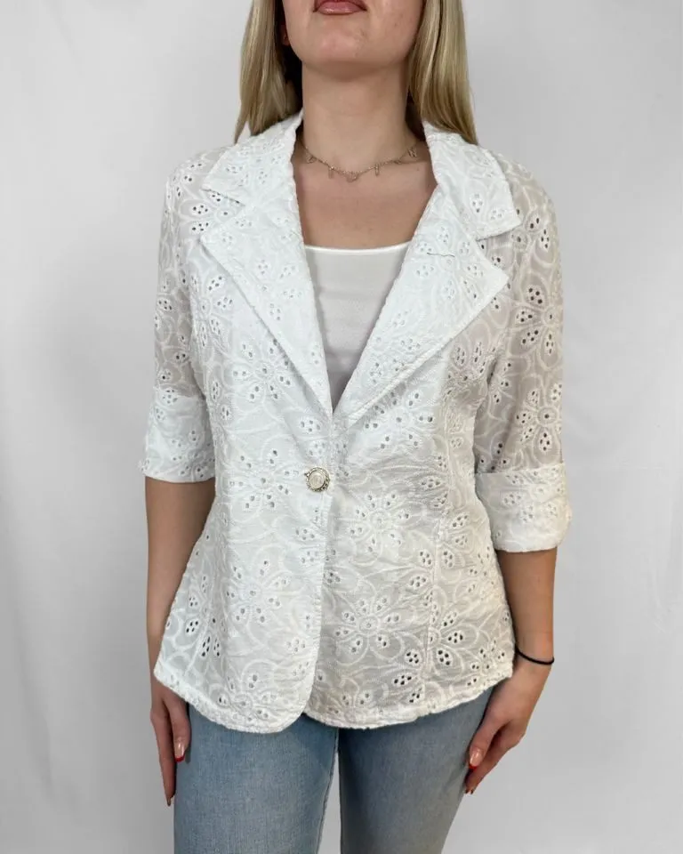 ITALY VIBES Blusenblazer - stilvolle Blusenjacke mit Häkel-Details - ONE SIZE passt hier Gr. XS-L