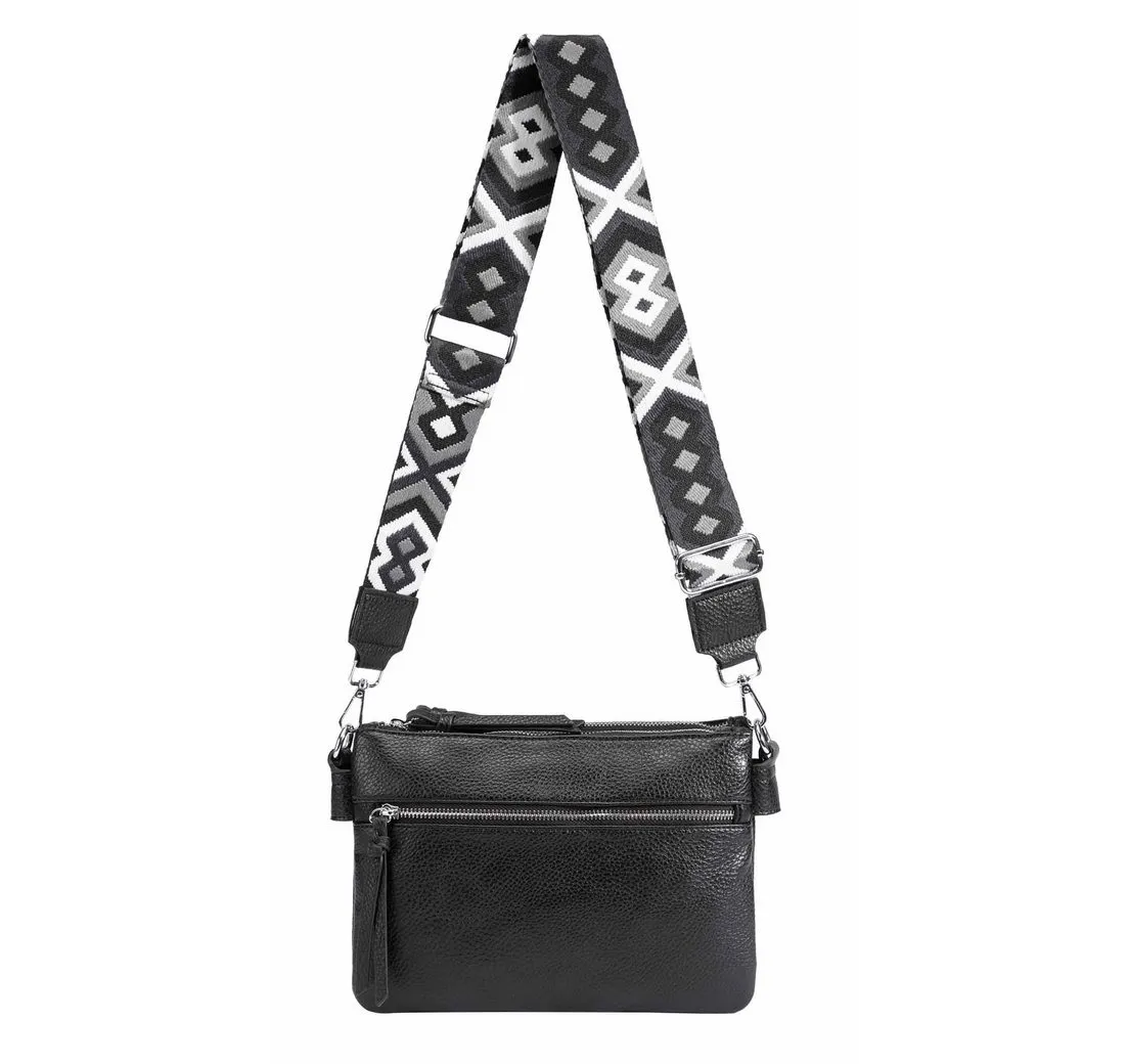 ITALYSHOP24 Schultertasche Damen Bodybag Umhängetasche Messenger Crossbody Brusttasche Crossover (Spar-Set Clutch, Tasche mit einem breitem Muster Stoffgurt/Umhängeband), Handtasche Shopper Freizeit Damentasche Reise Leder Optik Brieftasche