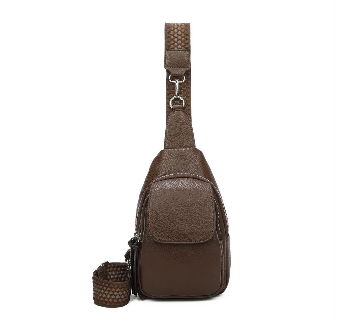 ITALYSHOP24 Schultertasche Damen CrossOver Body bag Sling Brusttasche Umhängetasche Leder Optik (Spar-Set Crossover mit Brustgurt), Rucksack, langes Riemen, leicht, viele Fächer, RV-Fach Rückseite