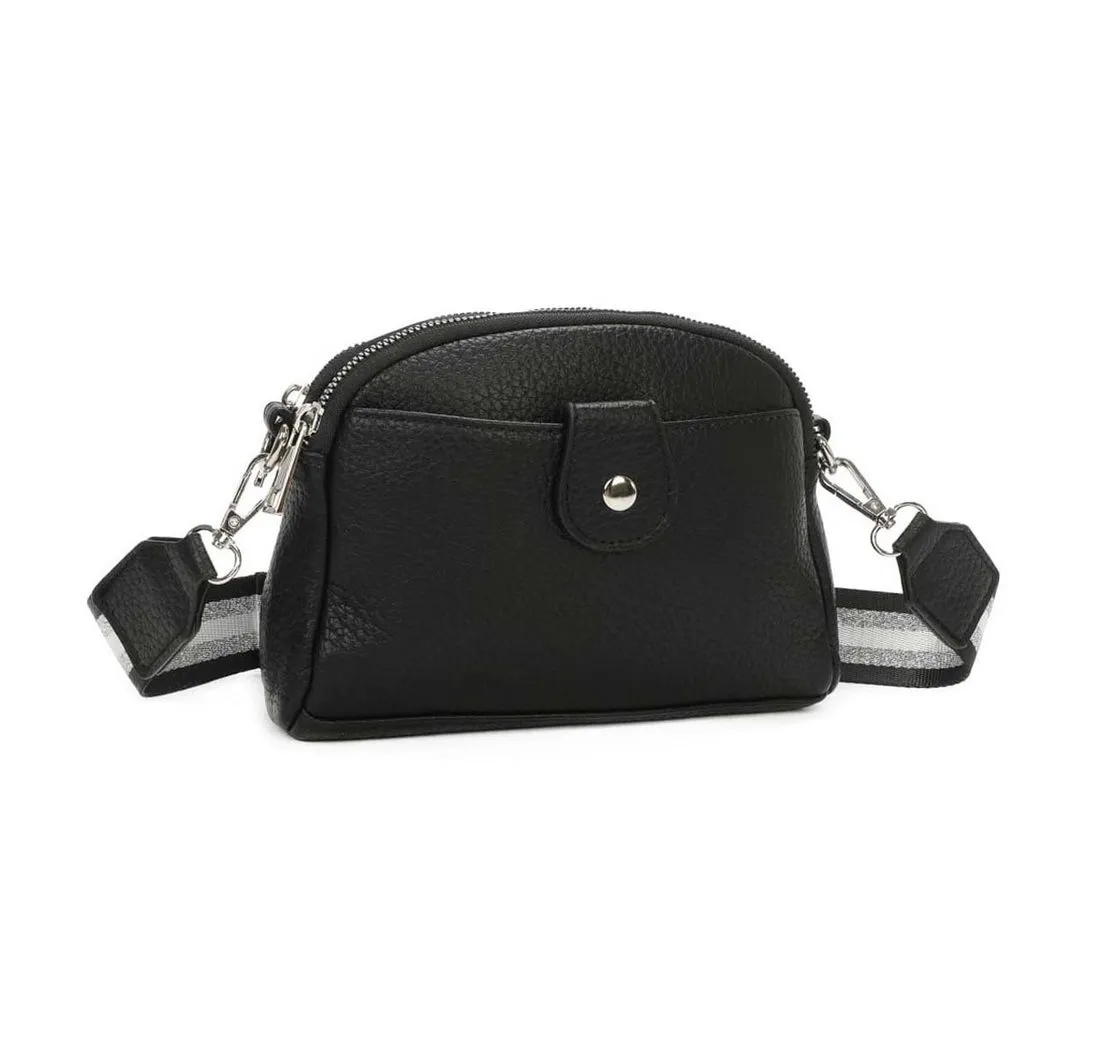 ITALYSHOP24 Schultertasche Damen kleine Umhängetasche Crossover Geldbörse CrossBody Handytasche (Spar-Set aus einer Tasche mit einem breitem Muster Stoffgurt/Umhängeband), Brusttasche, Bodybag, Hüfttasche, Muster Taschengurt, leicht Gewicht