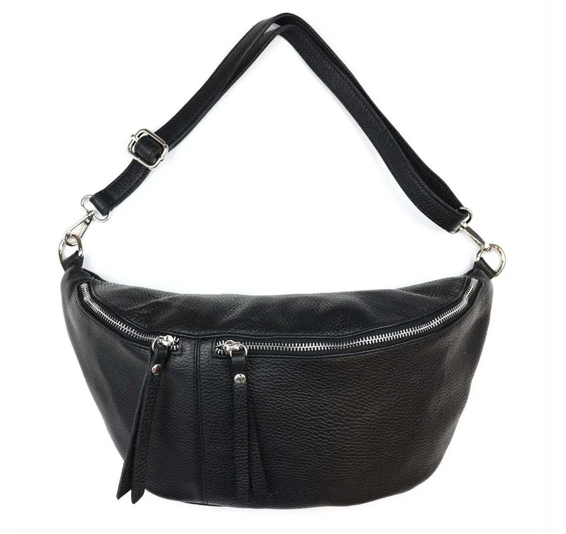 ITALYSHOP24 Schultertasche Damen Leder Tasche CrossBody Brusttasche BodyBag, als CrossOver, Umhängetasche, Hüfttasche