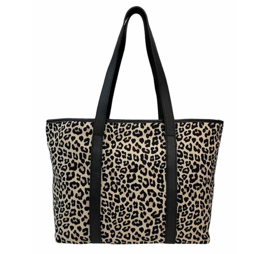 ITALYSHOP24 Schultertasche Damen Leo Tasche Shopper Ledertasche Tote Bag Leopard Print Handtasche, Leo Muster Reisetasche Henkeltasche Beuteltasche Weekender Canvas Bag