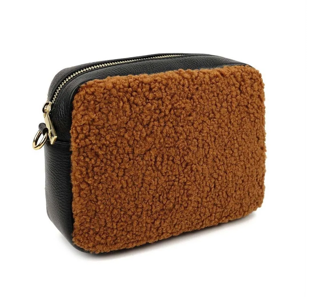 ITALYSHOP24 Schultertasche Damen Pelztasche Leder Plüsch Bodybag Teddy, als Schultertasche, CrossOver, Umhängetasche tragbar