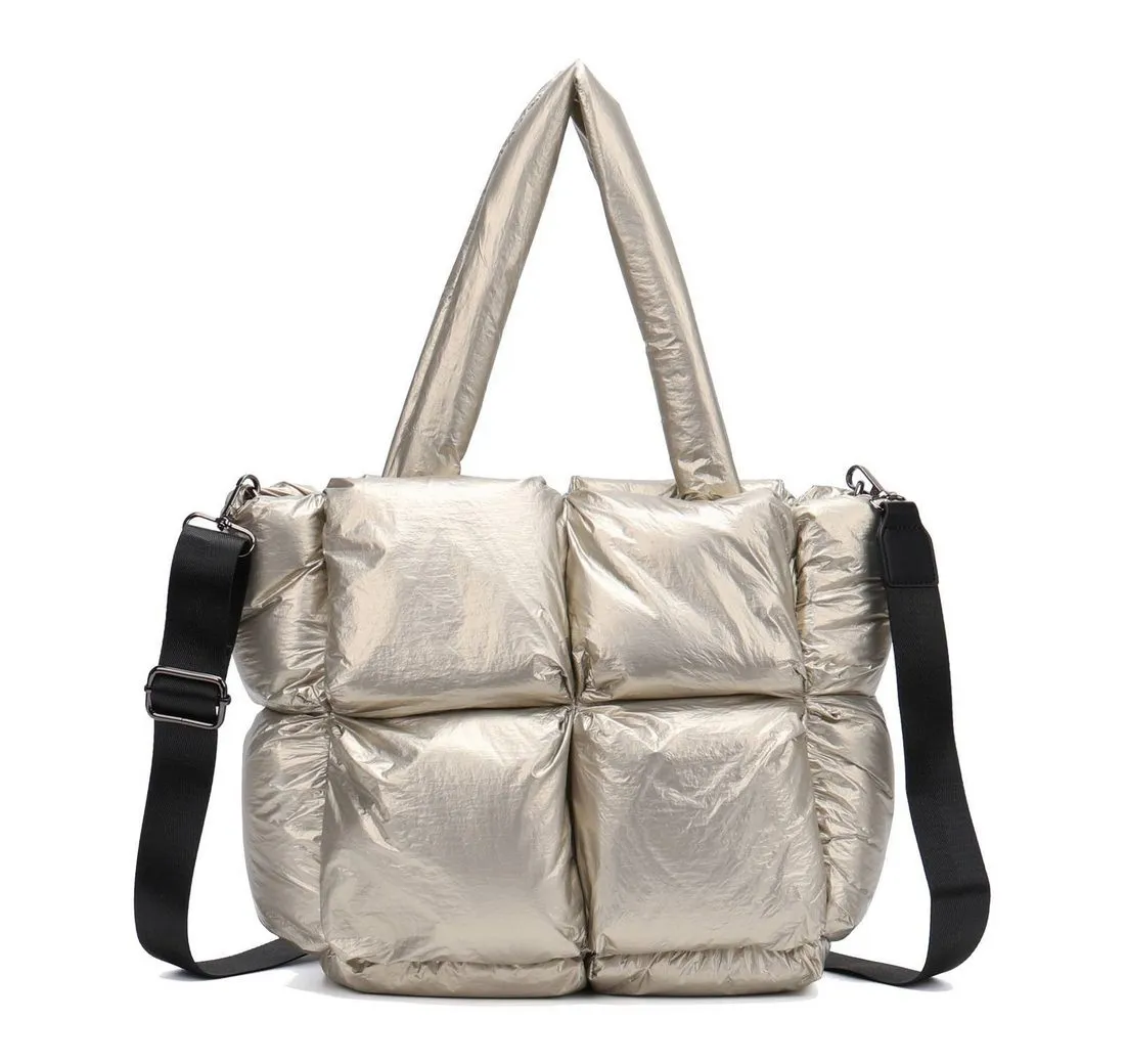 ITALYSHOP24 Schultertasche Damen Tasche Leopard Nylon Puffer Shopper Tote Bag Crossover Freizeit, LEO CrossBody Beuteltasche Handtasche Weekender Reisetasche Leicht