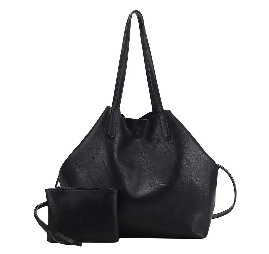 ITALYSHOP24 Schultertasche Damen Tasche SET 2in1 Umhängetasche XXL Shopper Reise Urlaub Outdoor, Henkeltasche Hobo Tote Bag + Crossbody / Schmucktasche Leder Optik
