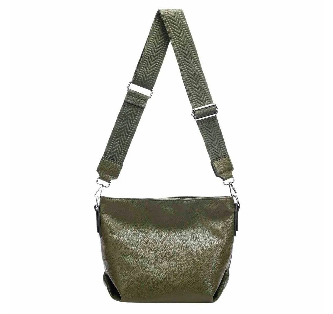 ITALYSHOP24 Schultertasche Damen Tasche Shopper CrossBody Brusttasche Umhängetasche Hobo Bag, Henkeltasche, 3 Fächer, vielseitig, praktisch, stylisch und geräumig